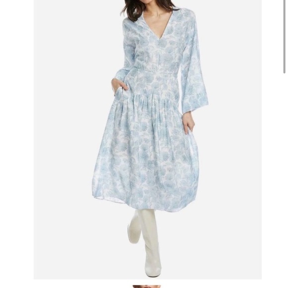 NWOT Vince Dahlia Long Sleeve Double V-Neck Dress | XL - Picture 2 of 6